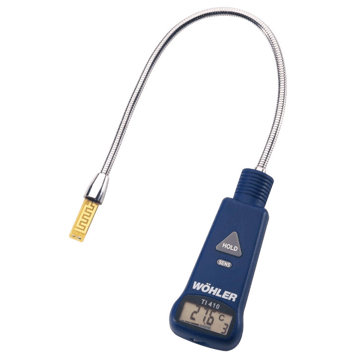 Wöhler TI 410 dew point indicator with gooseneck sensor plate for checking gas appliance backdraft