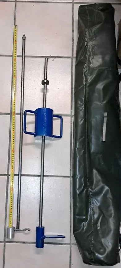 Dynamic Cone Penetrometer 1 metre unit packed in its canvas carrying bag with accessories