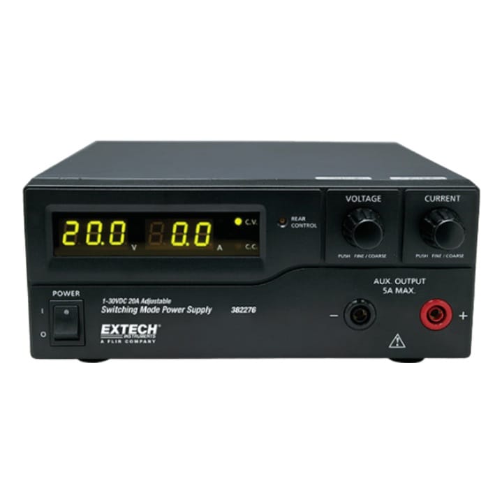 Extech 382276 600W switching mode DC power supply 230V with dual LED displays and 13.8V 20A preset