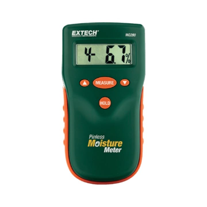 Extech MO280 pinless moisture meter using electro-magnetic sensing to 22 mm depth