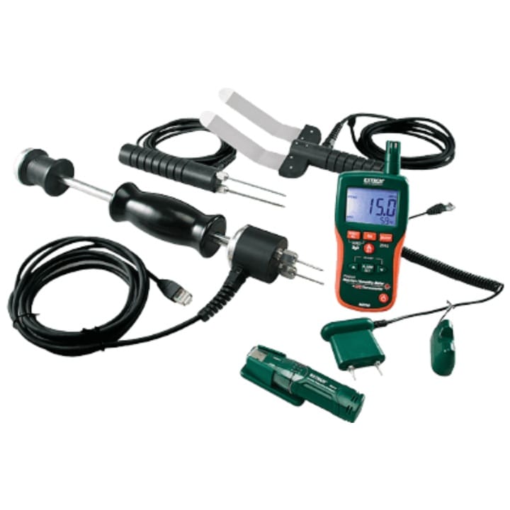 Extech MO290-RK water restoration contractor kit with MO290 moisture psychrometer and RHT10 USB datalogger