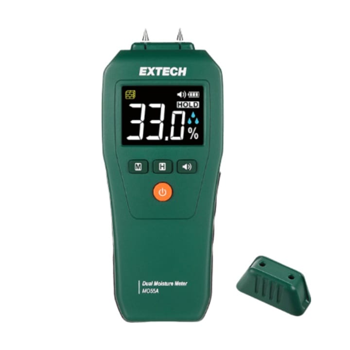 Extech MO55A combination pin and pinless moisture meter with high-contrast colour LCD