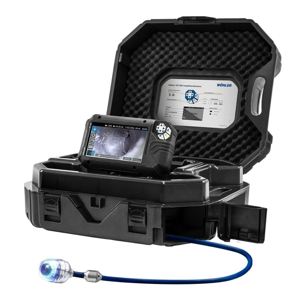Wöhler VIS 360 inspection camera in all-in-one case with 40 mm pan and tilt camera head
