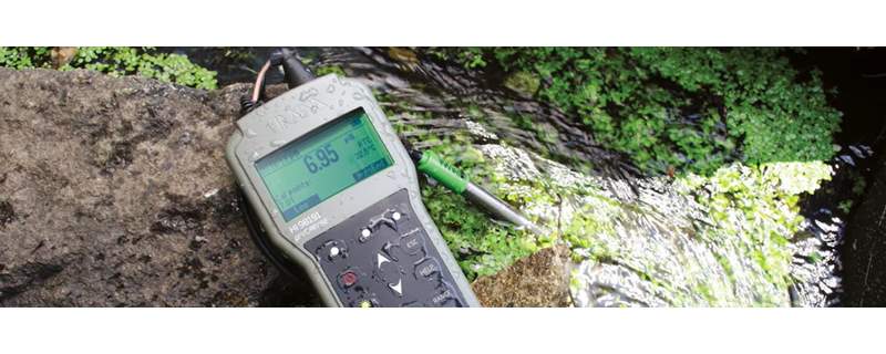 Hanna HI98191 portable pH, ORP and ISE meter in use at a stream